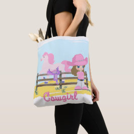 Kleine cowgirl met paard en zadel Canvas tas