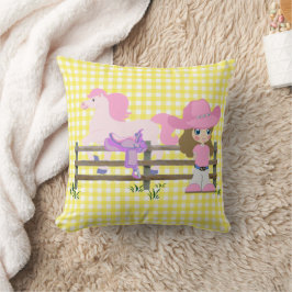 Kleine Cowgirl met paardenhek en zadels Kussen