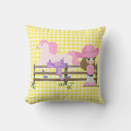 Kleine Cowgirl met paardenhek en zadels Kussen