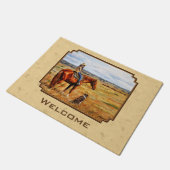 Kleine Cowgirl op Cattle Horse Yellow Deurmat (Schuin)