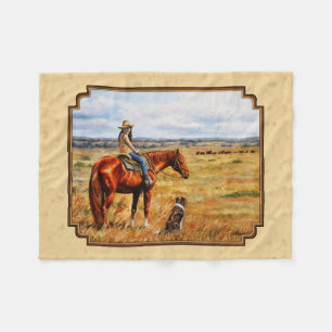 Kleine Cowgirl op Cattle Horse Yellow Fleece Deken