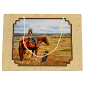 Kleine Cowgirl op Cattle Horse Yellow Groot Cadeauzakje (Voorkant)