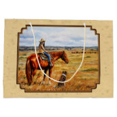 Kleine Cowgirl op Cattle Horse Yellow Groot Cadeauzakje (Achterkant)