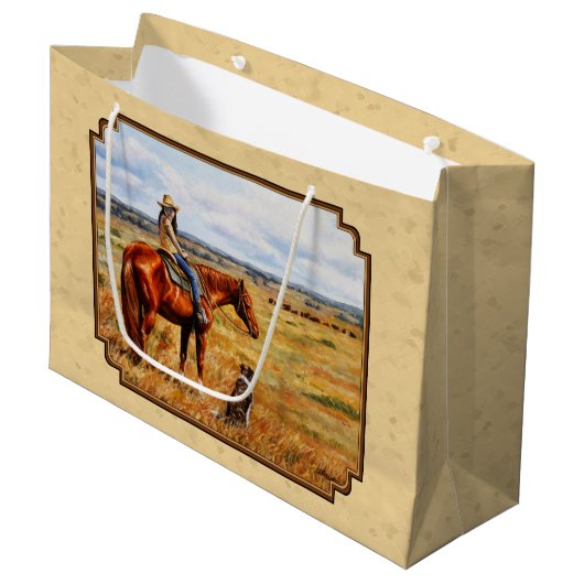Kleine Cowgirl op Cattle Horse Yellow Groot Cadeauzakje (Voorkant Gekanteld)