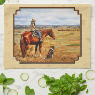 Kleine Cowgirl op Cattle Horse Yellow Theedoek