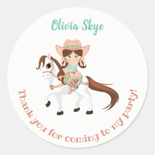 Kleine Cowgirl op de verjaardag van paardenmeisjes Ronde Sticker (Voorkant)