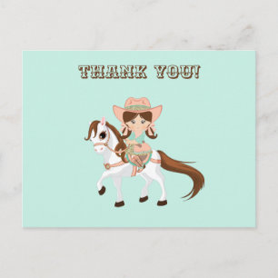 Kleine cowgirl op paard Meisjes Western Bedankt Briefkaart
