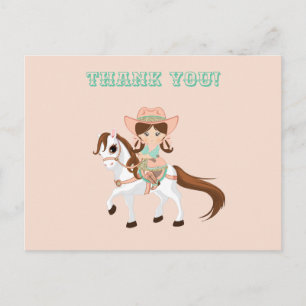 Kleine Cowgirl op Paardenmeisjes Western Dank je Briefkaart