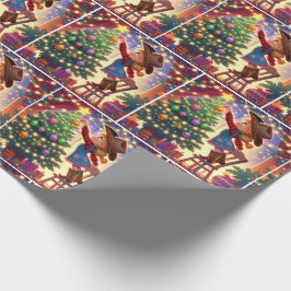 Kleine cowgirl op stoel versieren kerstboom cadeaupapier