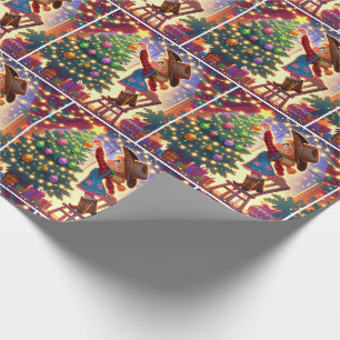 Kleine cowgirl op stoel versieren kerstboom cadeaupapier