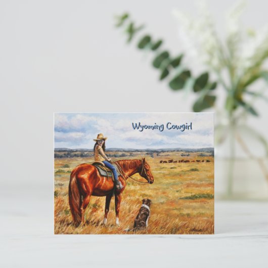 Kleine Cowgirl op veetsenpaard Briefkaart (Staand voorkant)