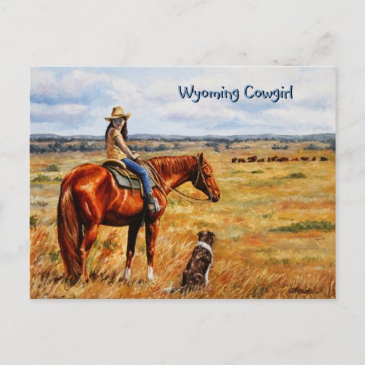 Kleine Cowgirl op veetsenpaard Briefkaart (Voorkant)