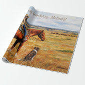 Kleine Cowgirl op veetsenpaard Cadeaupapier (Uitgerold)