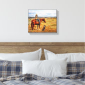 Kleine Cowgirl op veetsenpaard Canvas Afdruk (Insitu (Slaapkamer))