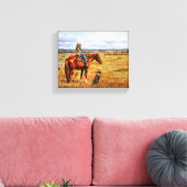 Kleine Cowgirl op veetsenpaard Canvas Afdruk (Insitu (Woonkamer))