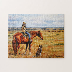 Kleine Cowgirl op veetsenpaard Legpuzzel