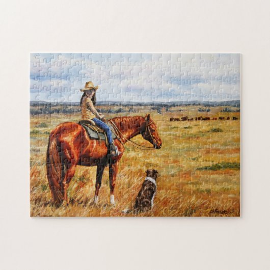 Kleine Cowgirl op veetsenpaard Legpuzzel (Horizontaal)