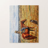 Kleine Cowgirl op veetsenpaard Legpuzzel (Verticaal)