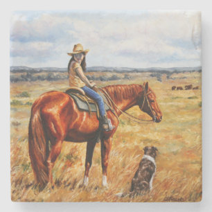 Kleine Cowgirl op veetsenpaard Stenen Onderzetter