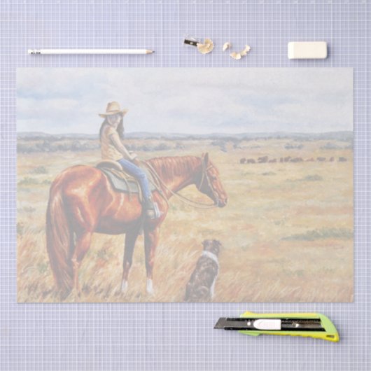 Kleine Cowgirl op veetsenpaard Tissuepapier (Craft)