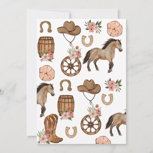 Kleine Cowgirl Op Weg Baby Shower Kaart (Achterkant)