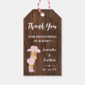 Kleine Cowgirl Roze Baby shower Faux Hout Favor Cadeaulabel (Voorkant)