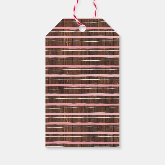 Kleine Cowgirl Roze Baby shower Faux Hout Favor Cadeaulabel (Achterkant)