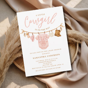 Kleine Cowgirl Roze Waslijn Baby Shower Kaart