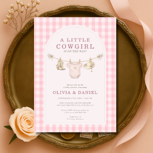 Kleine Cowgirl Roze Waslijn Geruite Baby Shower Kaart