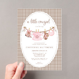 Kleine Cowgirl Roze Wasmijn Baby Shower Acryl Uitnodigingen