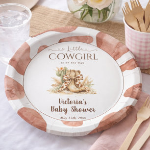 Kleine Cowgirl Rurale Koeienhuid Meisje Baby Showe Papieren Bordje