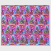 Kleine cowgirl staan voor boom kerst cadeaupapier (Vlak)