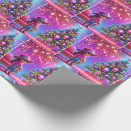 Kleine cowgirl staan voor boom kerst cadeaupapier