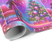 Kleine cowgirl staan voor boom kerst cadeaupapier (Rol Hoek)