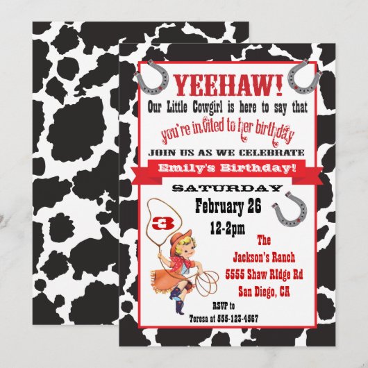 Kleine cowgirl verjaardagsfeestuitnodiging kaart (Voorkant / Achterkant)
