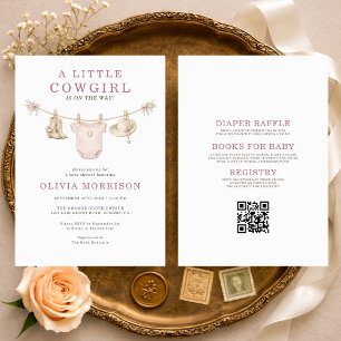 Kleine Cowgirl Waslijn QR Code Baby Shower Uitnodi Kaart