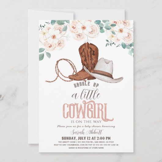 Kleine Cowgirl Western Bloemen Meisje Baby shower Kaart (Voorkant)