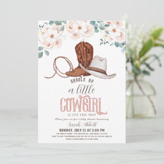 Kleine Cowgirl Western Bloemen Meisje Baby shower Kaart (Staand voorkant)