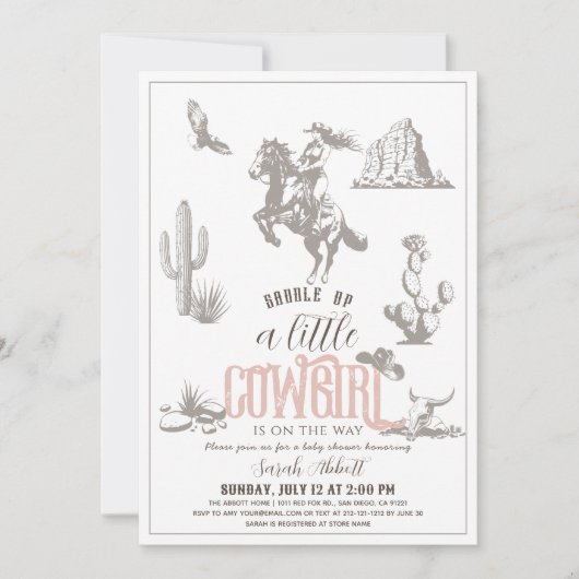 Kleine Cowgirl Western Roze Meisje Baby shower Kaart (Voorkant)