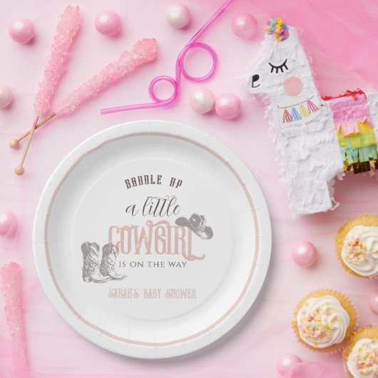 Kleine Cowgirl Western Roze Meisje Baby shower Papieren Bordje (Feest)