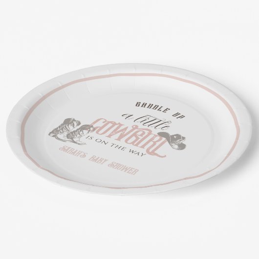 Kleine Cowgirl Western Roze Meisje Baby shower Papieren Bordje (Gekanteld)