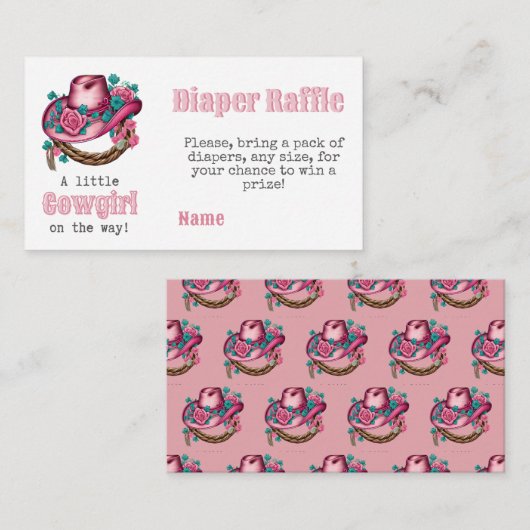 Kleine Cowgirl Western Roze Pet Bloemen Baby showe Informatiekaartje (Voorkant / Achterkant)