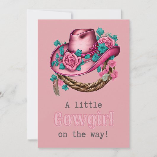 Kleine Cowgirl Western Roze Pet Bloemen Baby showe Kaart (Achterkant)