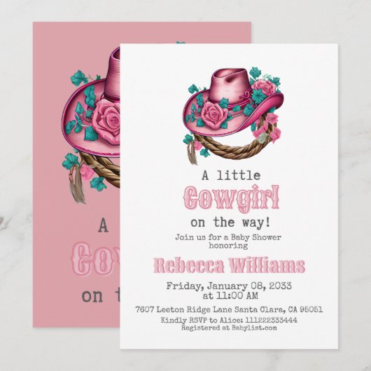 Kleine Cowgirl Western Roze Pet Bloemen Baby showe Kaart (Voorkant / Achterkant)