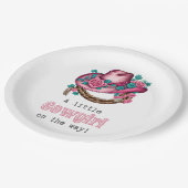 Kleine Cowgirl Western Roze Pet Bloemen Baby showe Papieren Bordje (Gekanteld)