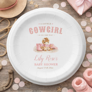 Kleine Cowgirl Westerse Meisje Baby Shower Papieren Bordje