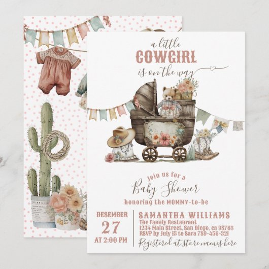 Kleine cowgirl Wild West Boho Baby Meisje Shower Kaart (Voorkant / Achterkant)