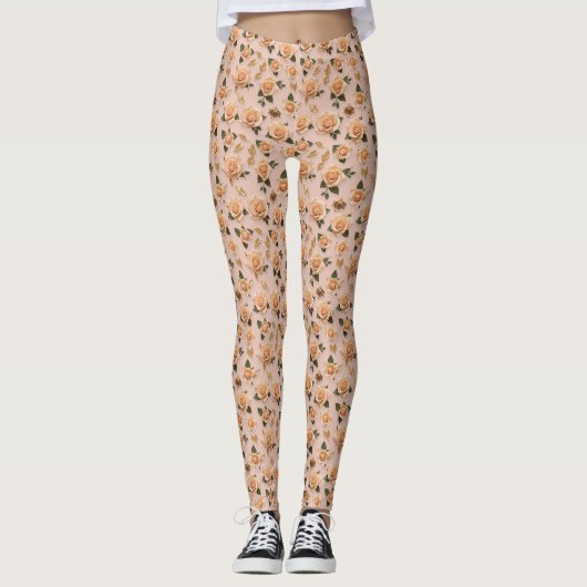 Kleine Crème En Gouden Rozen  Leggings (Voorkant)