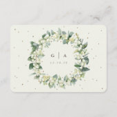 Kleine Crème Snowberry + Eucalyptus bruiloft detai Informatiekaartje (Achterkant)