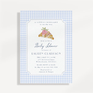 Kleine Croissant Blauwe Gingham Baby Shower Kaart